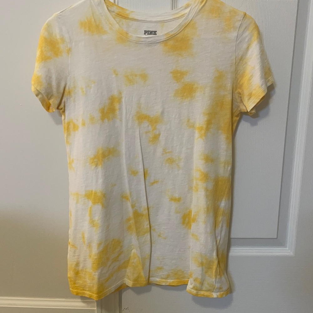 PINK yellow tie dye tee shirt XS